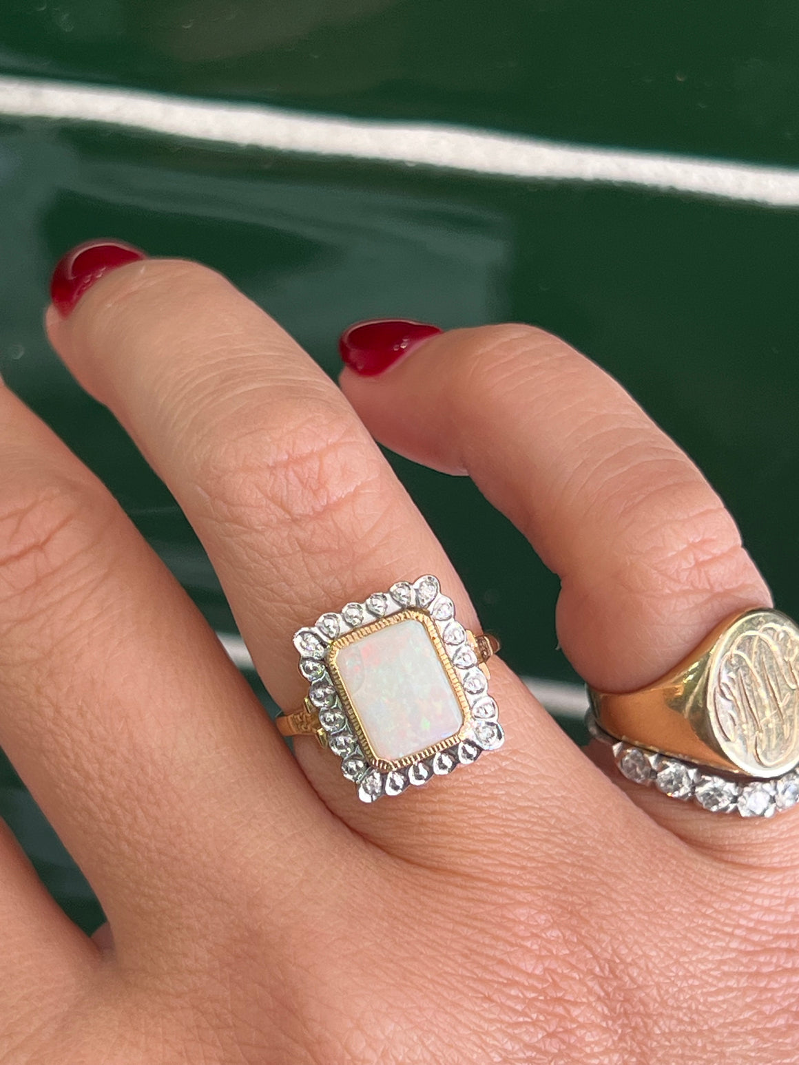 Opal and Diamond Ring in 9ct Yellow Gold