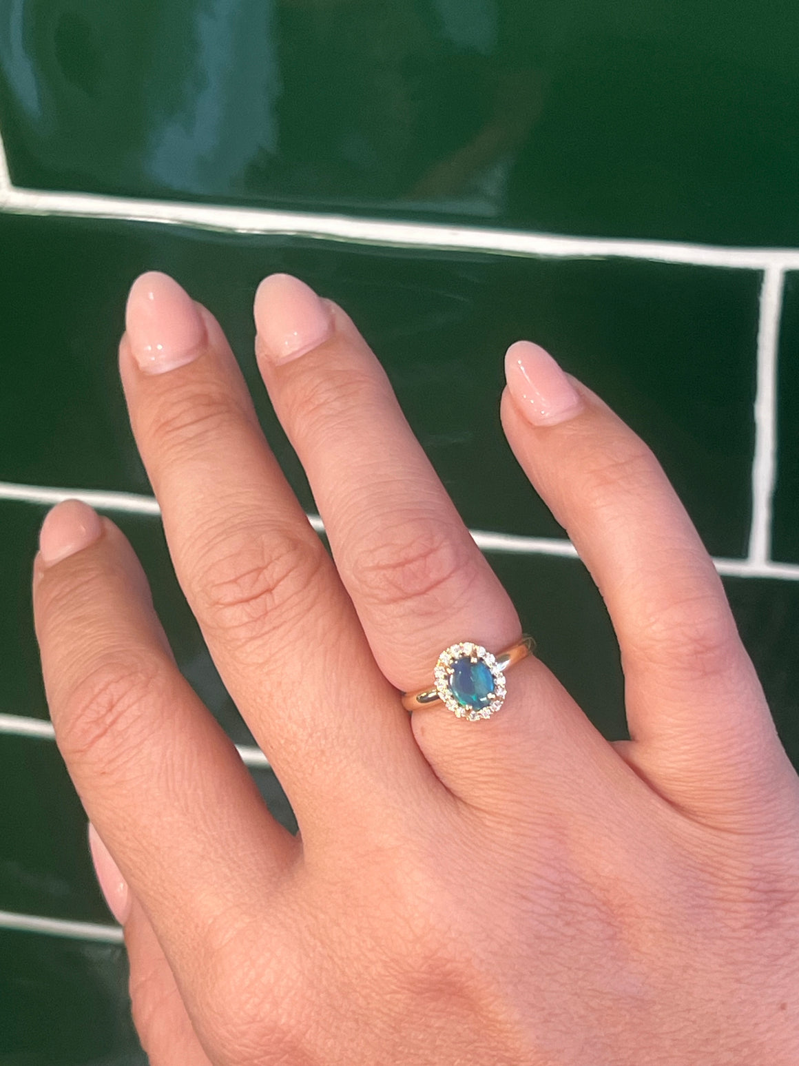 Opal and Diamond Ring in 9ct Yellow Gold