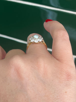 Pearl and Diamond Daisy Ring in 18ct Gold