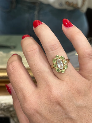 Green Amethyst and Peridot Ring in 9ct Yellow Gold