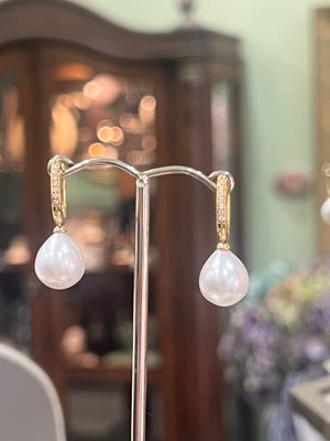 Australian South Sea Pearl and Diamond Earrings in 18ct Yellow Gold