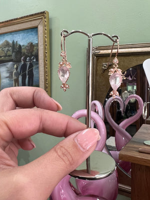 Rose Quartz and Seed Pearl Earrings in 9ct Rose Gold