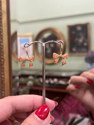 Coral Bow Earrings in 9ct Yellow Gold