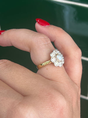 Pearl and Diamond Daisy Ring in 18ct Gold