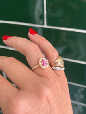 Pink Sapphire and Diamond Ring in 18ct Yellow Gold