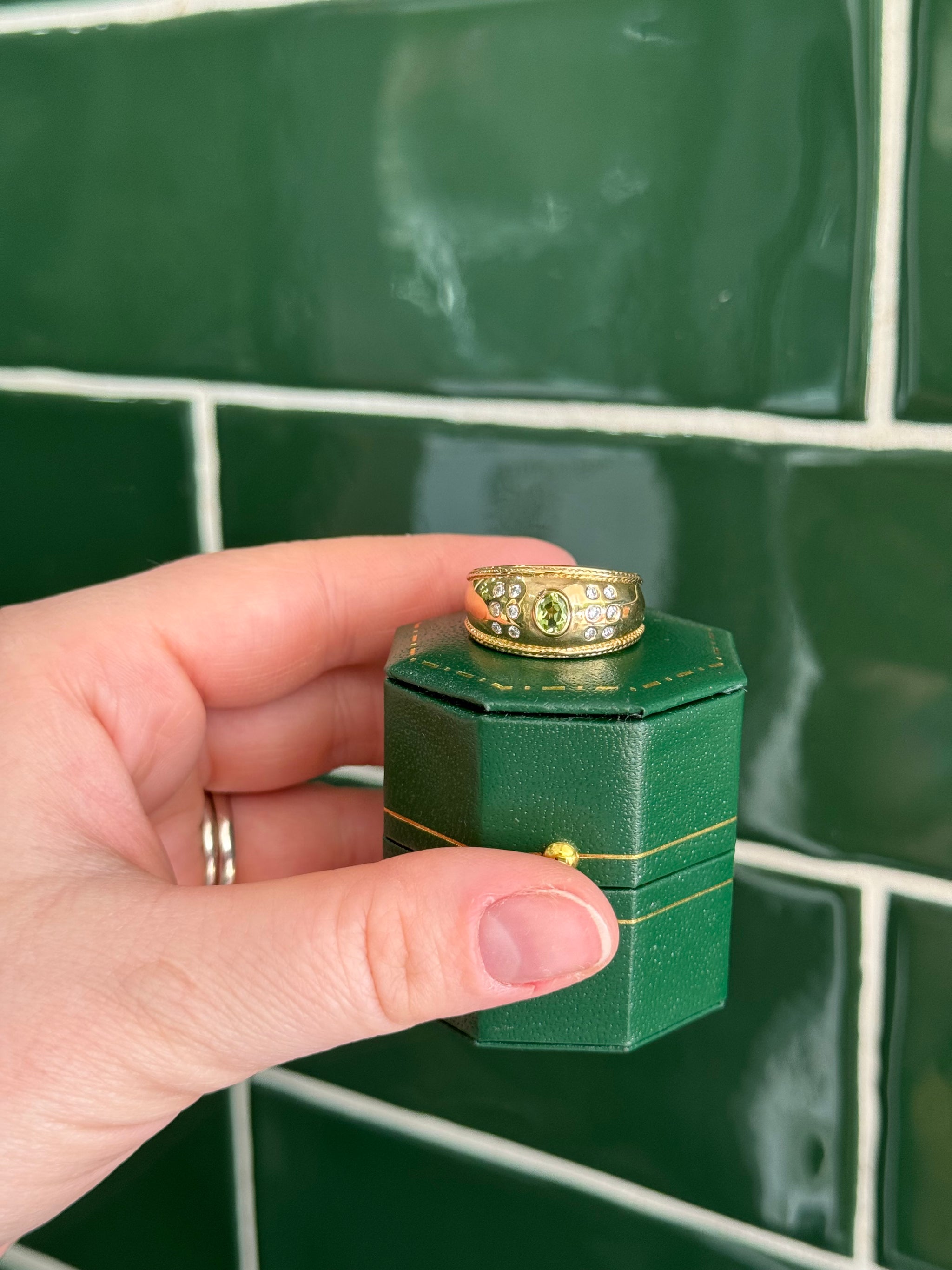 Peridot and Diamond Ring in 9ct Yellow Gold