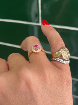 Pink Sapphire and Diamond Ring in 18ct Yellow Gold