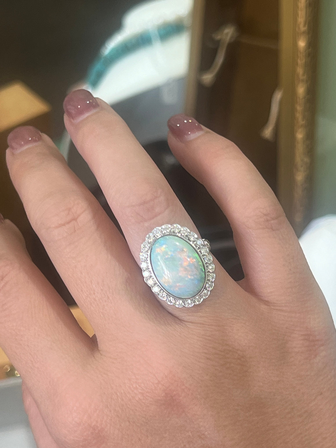 Australian Opal and Diamond Ring in 18ct White Gold