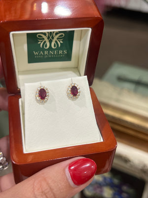 Ruby and Diamond Earrings in 18ct Yellow Gold