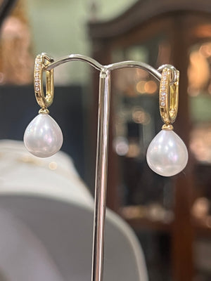 Australian South Sea Pearl and Diamond Earrings in 18ct Yellow Gold