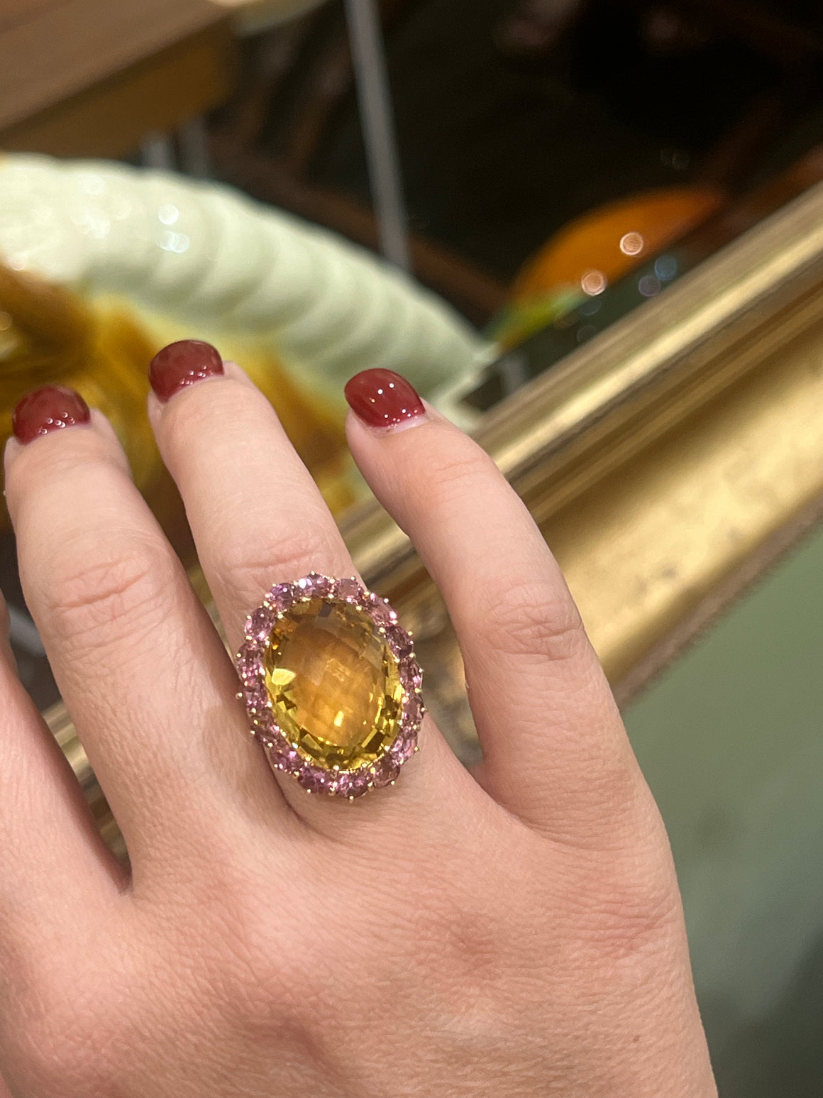 Citrine and Pink Tourmaline Ring in 9ct Yellow Gold