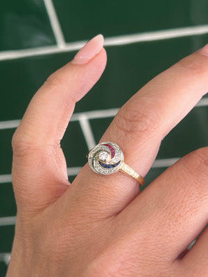 Sapphire, Ruby, Emerald and Diamond in 9ct Yellow gold