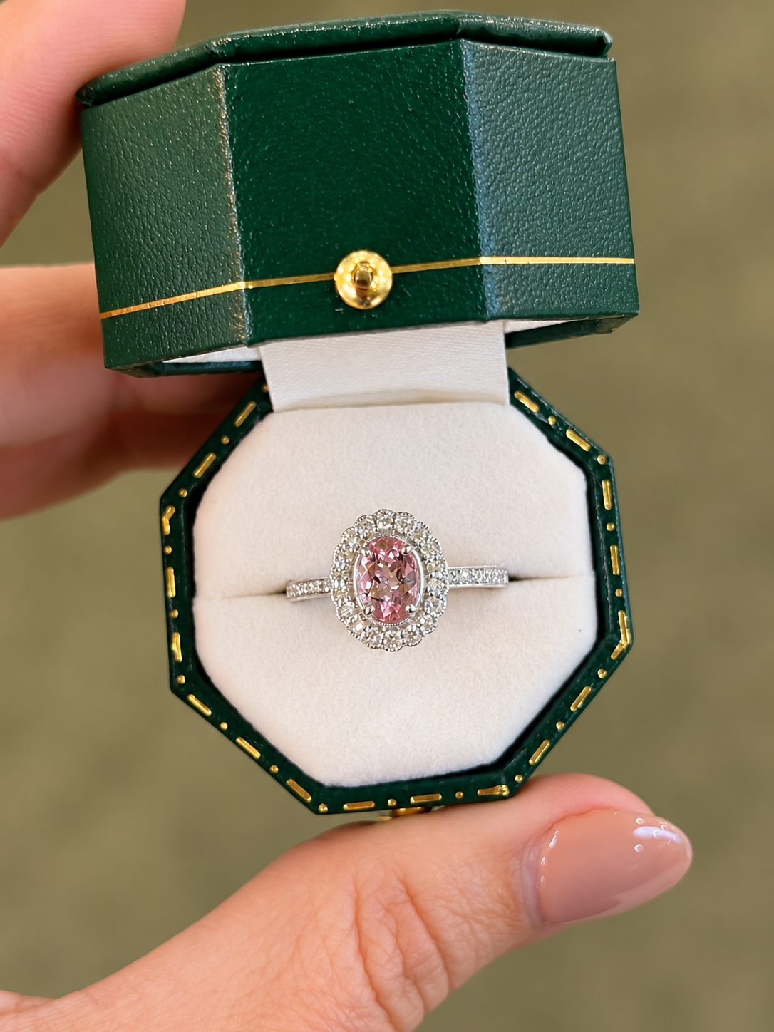 Morganite and Diamond Ring 18ct White Gold
