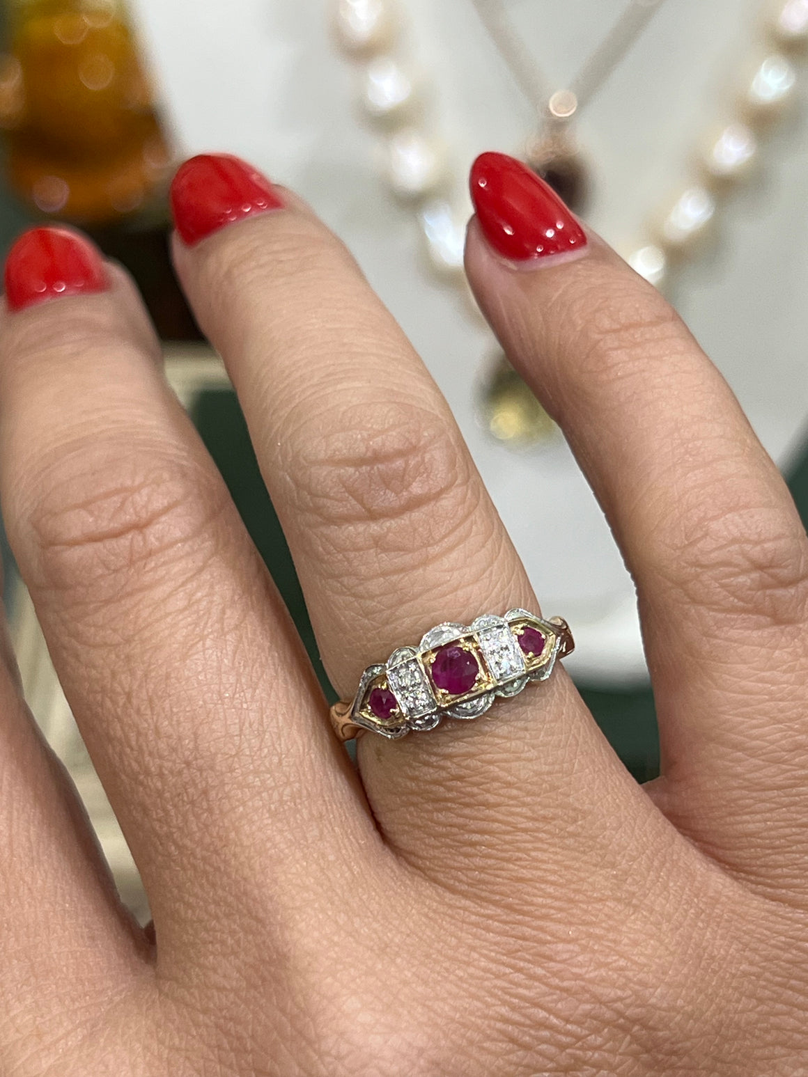 Ruby and Diamond Ring in 9ct Yellow and White Gold