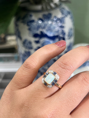 Opal, Sapphire and Diamond Ring in 9ct Yellow Gold