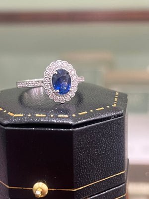 Ceylon Sapphire and Diamond Ring in 18ct White Gold