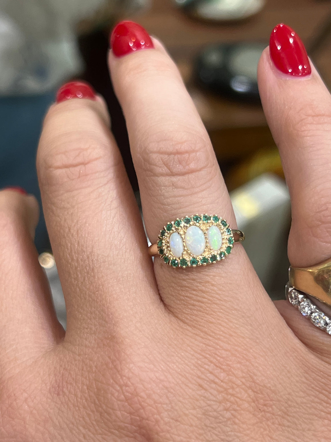 Opal and Emerald Ring in 9ct Yellow Gold
