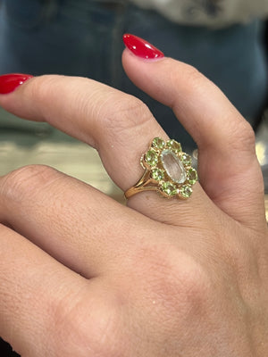 Green Amethyst and Peridot Ring in 9ct Yellow Gold