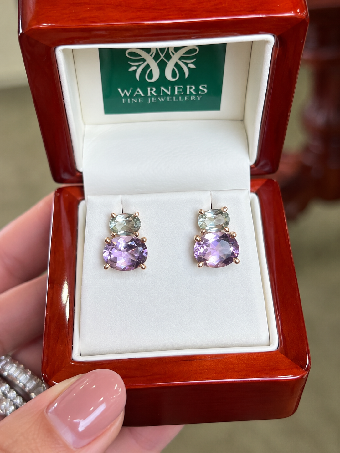 Green Amethyst & Lavender Amethyst Earrings – 9ct Yellow Gold