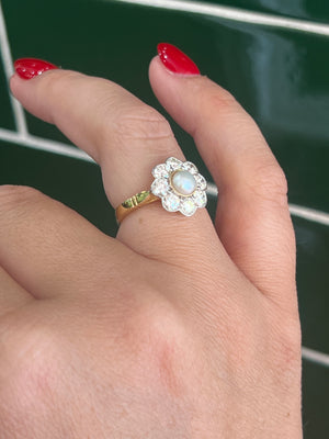 Pearl and Diamond Daisy Ring in 18ct Gold