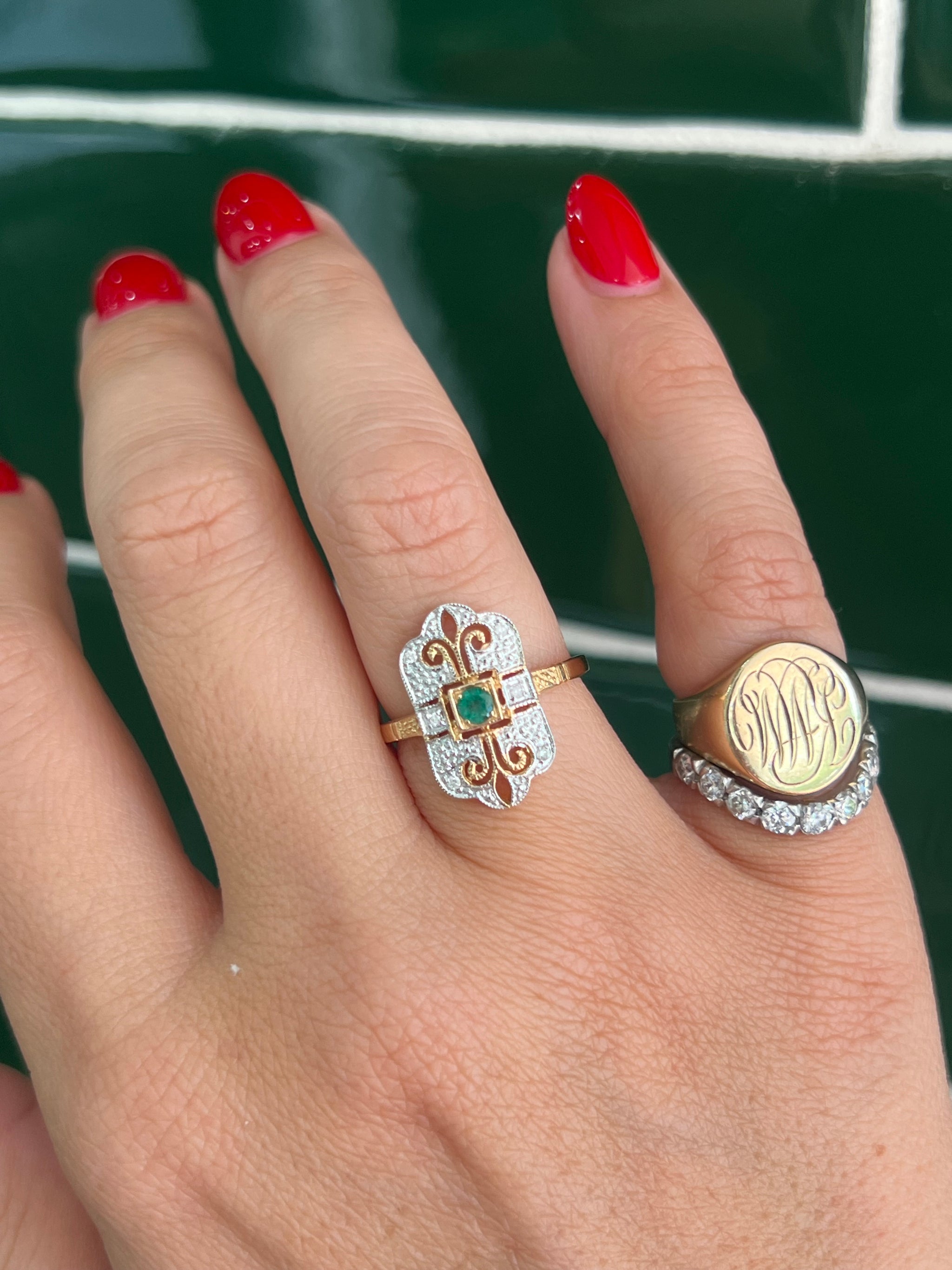 Emerald and Diamond in 9ct Yellow gold