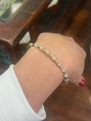 Diamond Bamboo Bangle in 9ct Yellow Gold