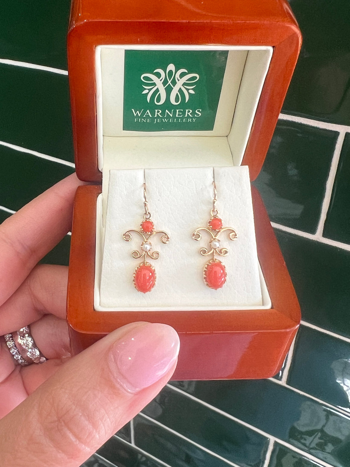 Coral Pearl Earrings in 9ct Yellow Gold