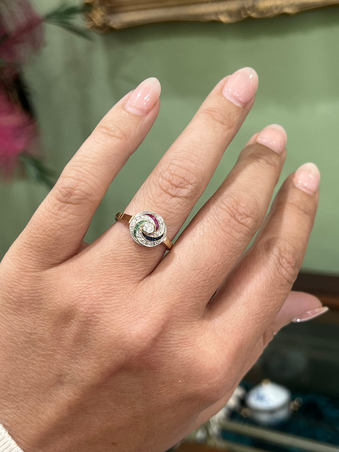 Sapphire, Ruby, Emerald and Diamond in 9ct Yellow gold