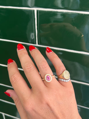 Pink Sapphire and Diamond Ring in 18ct Yellow Gold