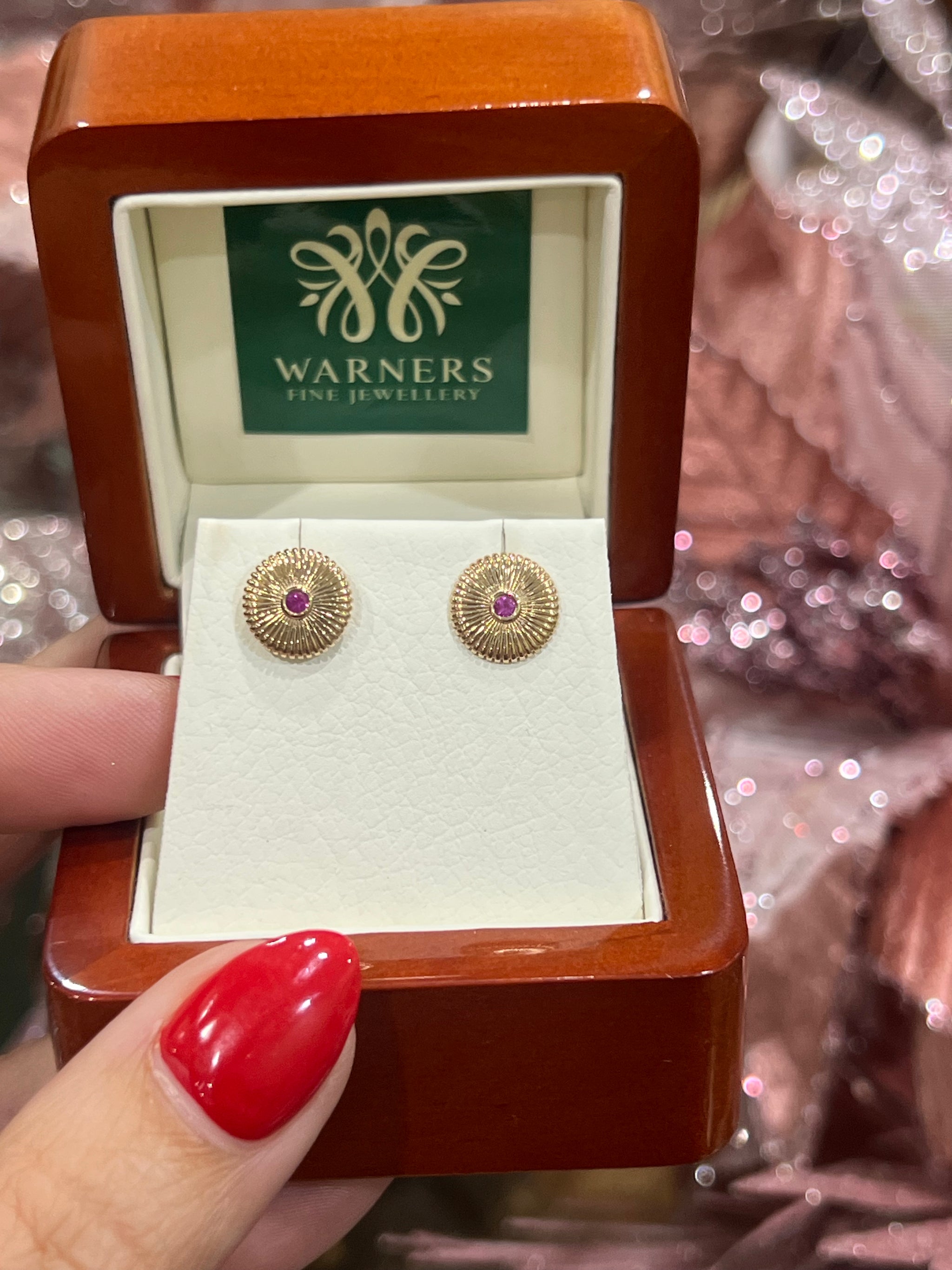Pink Sapphire Studs in 9ct Yellow Gold