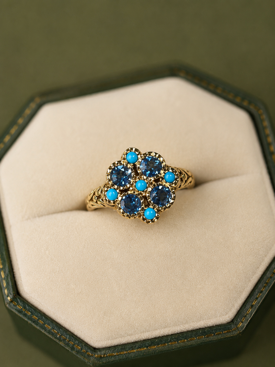 Sapphire and Turquoise Ring in 9ct Yellow Gold