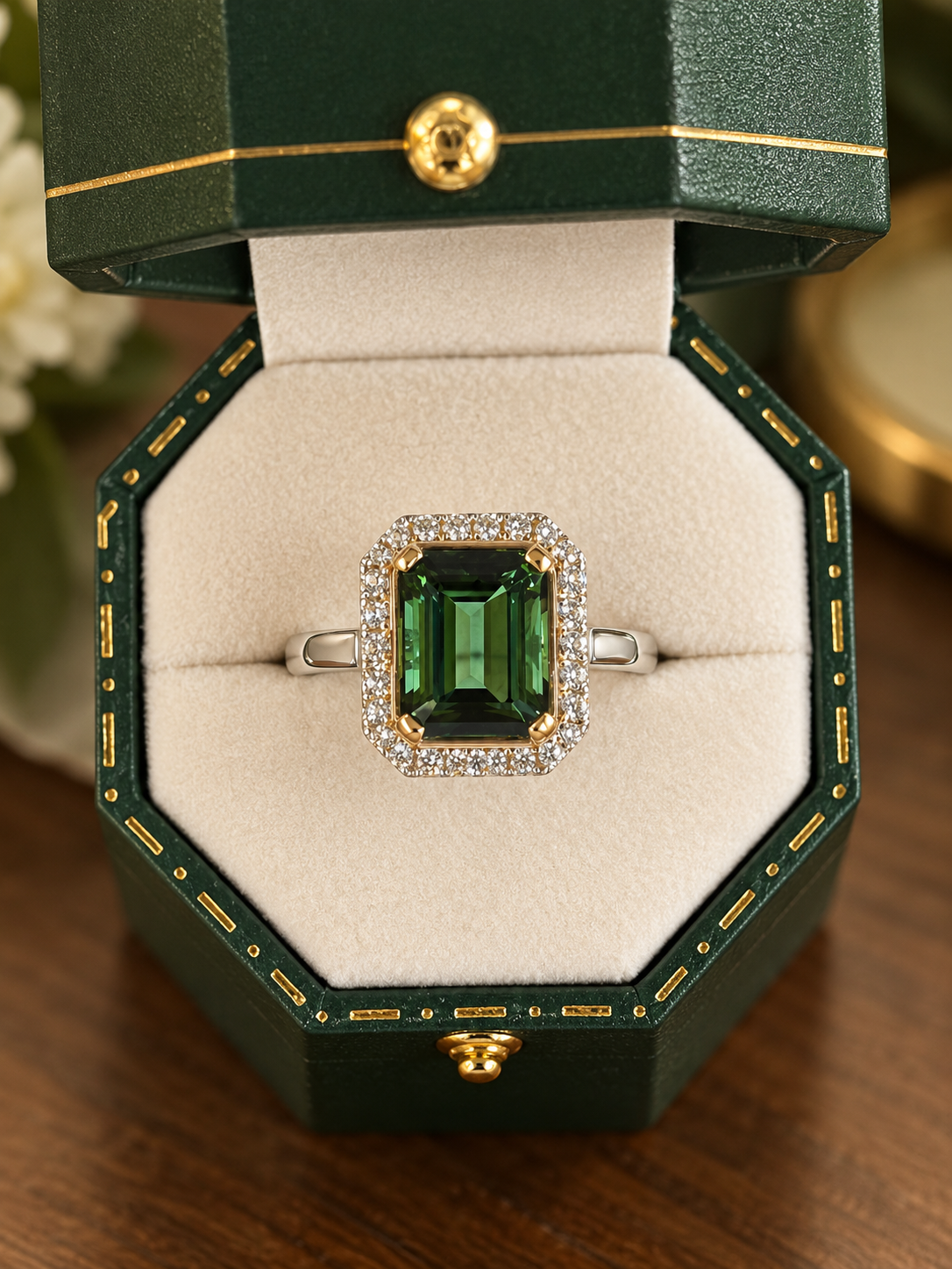 Green Tourmaline and Diamond Ring in Gold