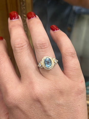 Aquamarine and Diamond Ring in 18ct Yellow Gold