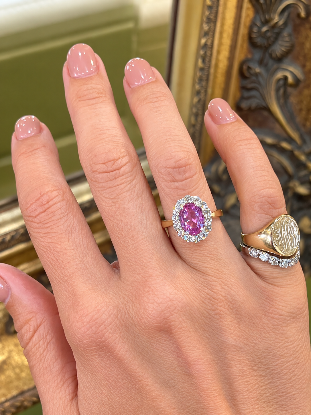 Pink Sapphire and Diamond Ring in 18ct Gold