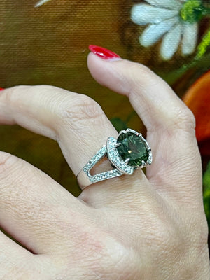 Green Parti Sapphire and Diamond Ring in 18ct White Gold