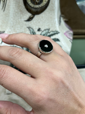 Onyx and Diamond Ring in Sterling Silver