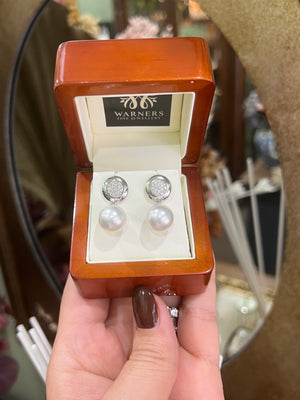 Australian South Sea Pearl and Diamond Earrings in 18ct White Gold