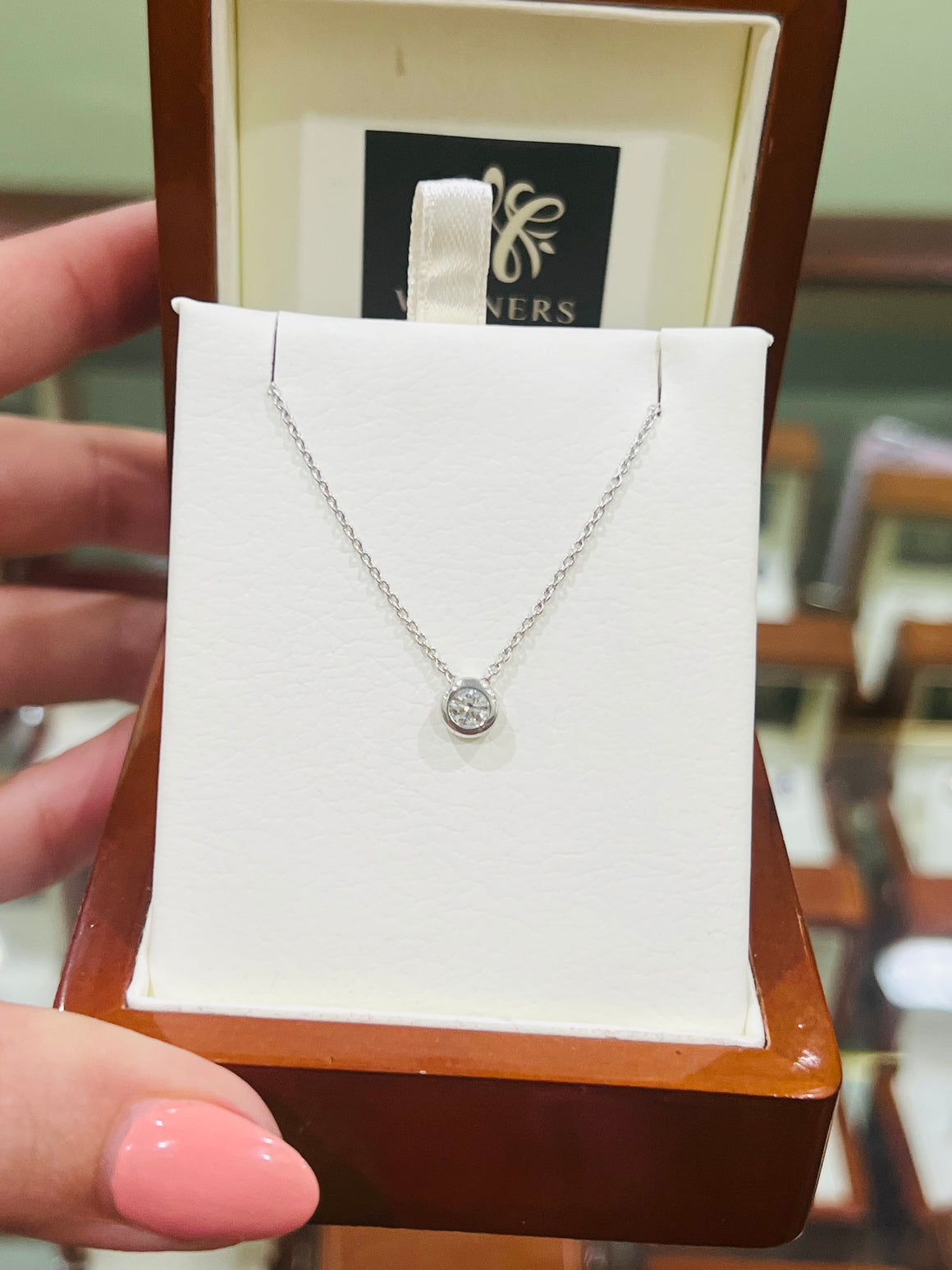 Floating Diamond Necklace in 9ct White Gold - Round